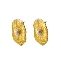 1 Pair Sweet Simple Style Leaf Flower Plating Inlay 304 Stainless Steel Pearl 18K Gold Plated Ear Studs main image 6