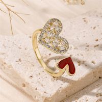Kupfer 18 Karat Vergoldet IG-Stil Süß Romantisch Asymmetrisch Aushöhlen Inlay Herzform Zirkon Offener Ring main image 3