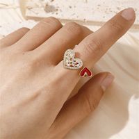 Copper 18K Gold Plated IG Style Cute Romantic Asymmetrical Hollow Out Inlay Heart Shape Zircon Open Rings main image 4