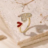 Kupfer 18 Karat Vergoldet IG-Stil Süß Romantisch Asymmetrisch Aushöhlen Inlay Herzform Zirkon Offener Ring main image 5
