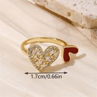 Copper 18K Gold Plated IG Style Cute Romantic Asymmetrical Hollow Out Inlay Heart Shape Zircon Open Rings main image 2