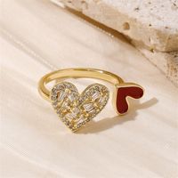 Kupfer 18 Karat Vergoldet IG-Stil Süß Romantisch Asymmetrisch Aushöhlen Inlay Herzform Zirkon Offener Ring main image 7