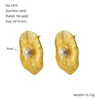 1 Pair Sweet Simple Style Leaf Flower Plating Inlay 304 Stainless Steel Pearl 18K Gold Plated Ear Studs main image 2