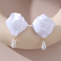 1 Pair Cute Lady Sweet Flower Artificial Pearl Cloth Ear Studs sku image 1