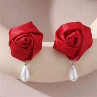 1 Pair Cute Lady Sweet Flower Artificial Pearl Cloth Ear Studs sku image 4