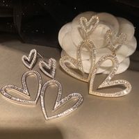 1 Pair Elegant Simple Style Heart Shape Plating Inlay Metal Brass Zircon 14K Gold Plated Drop Earrings main image 3