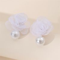 1 Paire Mignon Dame Sucré Fleur Perle Artificielle Chiffon Boucles D'Oreilles main image 3