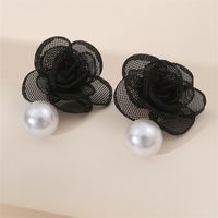 1 Paire Mignon Dame Sucré Fleur Perle Artificielle Chiffon Boucles D'Oreilles sku image 3