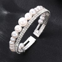 Simple Style Geometric Artificial Gemstones Artificial Pearl Zinc Alloy Layered Inlay Rhinestones Pearl Women's Wristband main image 3