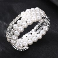 Simple Style Geometric Artificial Gemstones Artificial Pearl Zinc Alloy Layered Inlay Rhinestones Pearl Women's Wristband main image 4