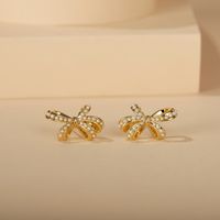 1 Pair Cute Sweet Bow Knot Inlay Copper Pearl Ear Studs main image 1