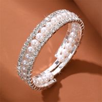 Simple Style Geometric Artificial Gemstones Artificial Pearl Zinc Alloy Layered Inlay Rhinestones Pearl Women's Wristband sku image 1