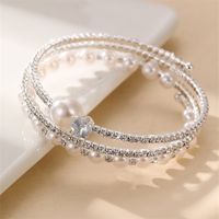 Simple Style Geometric Artificial Gemstones Artificial Pearl Zinc Alloy Layered Inlay Rhinestones Pearl Women's Wristband sku image 2