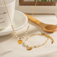304 Stainless Steel 18K Gold Plated IG Style Basic Classic Style Plating Heart Shape Bracelets Necklace main image 1