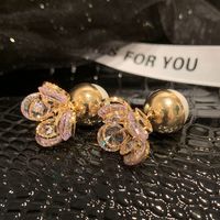 1 Pair Simple Style Shiny Pearl Plating Inlay Copper Zircon 14K Gold Plated Ear Studs main image 4