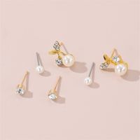 1 Set IG Style Elegant Sweet Heart Shape Flower Bow Knot Inlay Sterling Silver Artificial Pearls Zircon Ear Studs main image 1