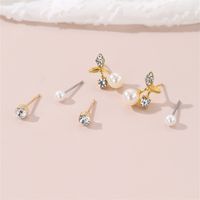 1 Set IG Style Elegant Sweet Heart Shape Flower Bow Knot Inlay Sterling Silver Artificial Pearls Zircon Ear Studs sku image 1
