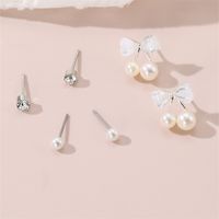 1 Set IG Style Elegant Sweet Heart Shape Flower Bow Knot Inlay Sterling Silver Artificial Pearls Zircon Ear Studs main image 6