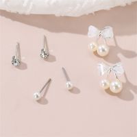 1 Set IG Style Elegant Sweet Heart Shape Flower Bow Knot Inlay Sterling Silver Artificial Pearls Zircon Ear Studs sku image 3