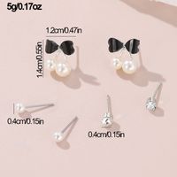 1 Set IG Style Elegant Sweet Heart Shape Flower Bow Knot Inlay Sterling Silver Artificial Pearls Zircon Ear Studs main image 3