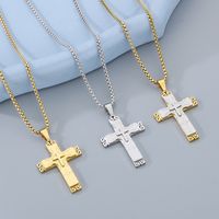 304 Stainless Steel 18K Gold Plated Hip-Hop Plating Cross Pendant Necklace main image 2
