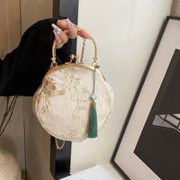 Women's Medium Cloth Solid Color Elegant Vintage Style Sewing Thread Lock Clasp Crossbody Bag main image video