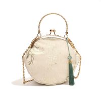 Women's Medium Cloth Solid Color Elegant Vintage Style Sewing Thread Lock Clasp Crossbody Bag sku image 2