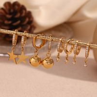 1 Pair Simple Style Classic Style Star Ball Inlay 304 Stainless Steel Rhinestones 18K Gold Plated Drop Earrings main image 1