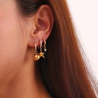 1 Pair Simple Style Classic Style Star Ball Inlay 304 Stainless Steel Rhinestones 18K Gold Plated Drop Earrings main image 5