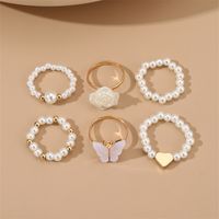 Princess Sweet Heart Shape Flower Butterfly Artificial Gemstones Alloy Seed Bead Wholesale Rings main image 2