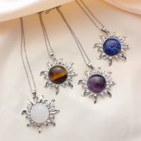 Wholesale Jewelry Simple Style Classic Style Sun Alloy Natural Stone Silver Plated Plating Inlay Pendant Necklace main image 2