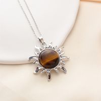 Wholesale Jewelry Simple Style Classic Style Sun Alloy Natural Stone Silver Plated Plating Inlay Pendant Necklace sku image 2