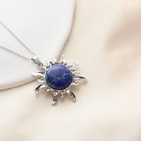 Wholesale Jewelry Simple Style Classic Style Sun Alloy Natural Stone Silver Plated Plating Inlay Pendant Necklace main image 7