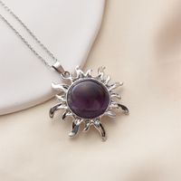 Wholesale Jewelry Simple Style Classic Style Sun Alloy Natural Stone Silver Plated Plating Inlay Pendant Necklace sku image 3