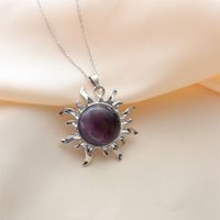 Wholesale Jewelry Simple Style Classic Style Sun Alloy Natural Stone Silver Plated Plating Inlay Pendant Necklace main image 10