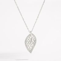 Sterling Silver 14K Gold Plated White Gold Plated Elegant Shiny Plating Inlay Leaf Zircon Pendant Necklace main image 3
