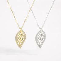 Sterling Silver 14K Gold Plated White Gold Plated Elegant Shiny Plating Inlay Leaf Zircon Pendant Necklace main image 7