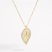 Sterling Silver 14K Gold Plated White Gold Plated Elegant Shiny Plating Inlay Leaf Zircon Pendant Necklace main image 5