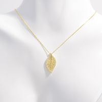 Sterling Silver 14K Gold Plated White Gold Plated Elegant Shiny Plating Inlay Leaf Zircon Pendant Necklace main image 6