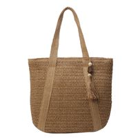 Women's Medium Straw Solid Color Vacation Beach Weave Zipper Shoulder Bag sku image 1