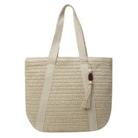 Women's Medium Straw Solid Color Vacation Beach Weave Zipper Shoulder Bag sku image 2