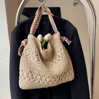 Women's Medium Straw Solid Color Vacation Beach Weave Square Magnetic Buckle Shoulder Bag main image 3