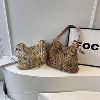 Women's Medium Straw Solid Color Vacation Beach Weave Square Magnetic Buckle Shoulder Bag main image 1