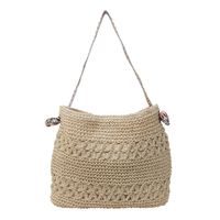 Women's Medium Straw Solid Color Vacation Beach Weave Square Magnetic Buckle Shoulder Bag sku image 2