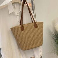 Women's Medium Straw Color Block Solid Color Vacation Beach Weave Open Straw Bag main image 2