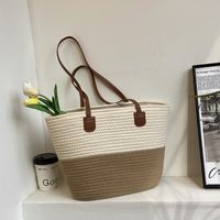 Women's Medium Straw Color Block Solid Color Vacation Beach Weave Open Straw Bag main image 3