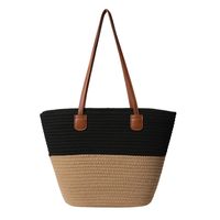 Women's Medium Straw Color Block Solid Color Vacation Beach Weave Open Straw Bag sku image 4