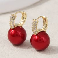 1 Pair Lady Sweet Simple Style Round Inlay Copper Alloy Artificial Pearls Zircon Ear Clip main image 3