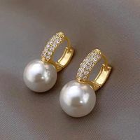 1 Paire Dame Sucré Style Simple Rond Incruster Alliage De Cuivre Perles Artificielles Zircon Oreille Clip main image 5