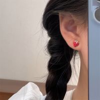 1 Pair Basic Modern Style Classic Style Strawberry Inlay Sterling Silver Rhinestones Ear Studs main image 1